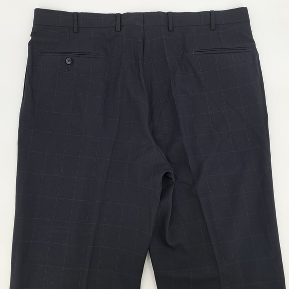 Jos A Bank Mens Navy 46L Blue Windowpane 100% Wool 2-Piece Suit Pants 40x31 - Picture 14 of 16